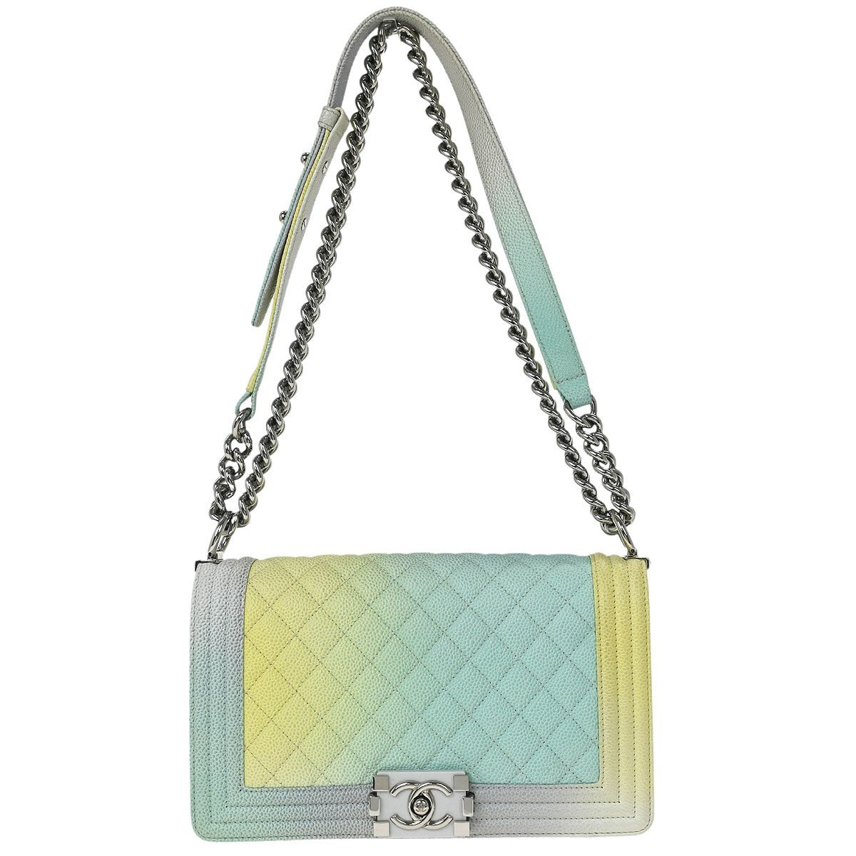 Chanel Rainbow Boy Flap Bag Quilted Painted Caviar Multicolour Leather Shoulder Bag Bag (Pre-Owned)