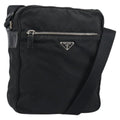 Prada Front Pocket Zip Messenger Bag Tessuto With Saffiano Leather Black Nylon Shoulder Bag Bag (Pre-Owned)