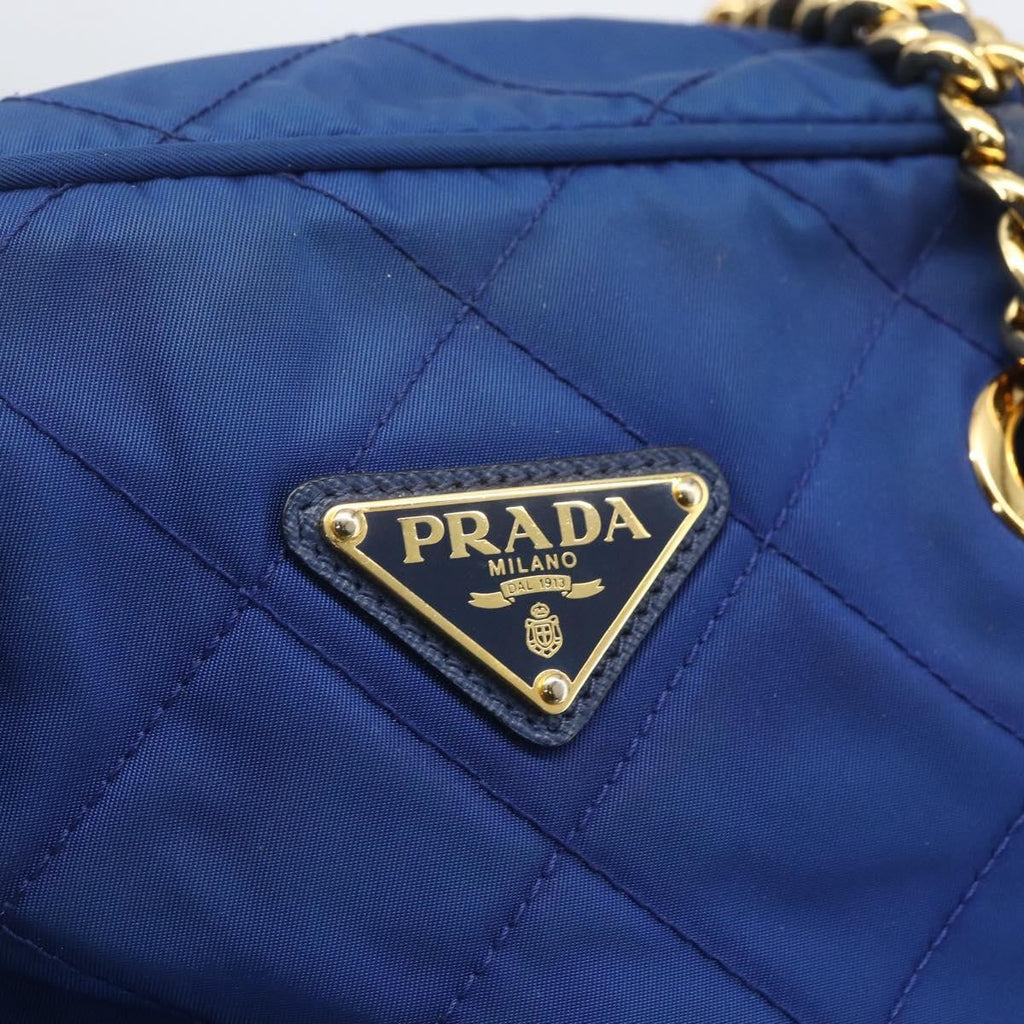 Prada Chain Shoulder Bag Quilted Tessuto Blue Nylon Shoulder Bag Bag (Pre-Owned)