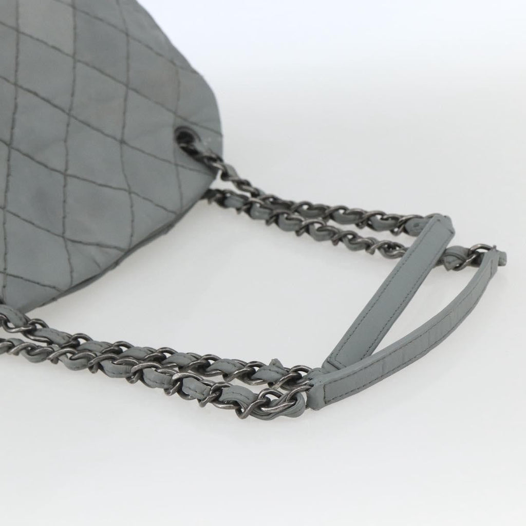 Chanel Just Mademoiselle Bag Quilted Leather Gray Leather Shoulder Bag Bag (Pre-Owned)