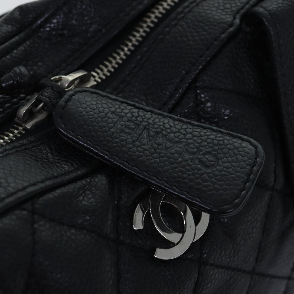 Chanel Vintage Cc Zip Around Bowler Bag Quilted Caviar Black Leather Handbag (Pre-Owned)