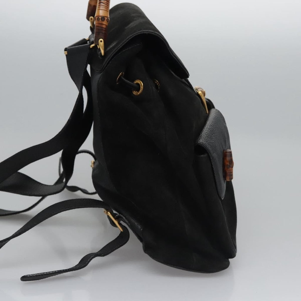 Gucci Vintage Bamboo Backpack Suede And Leather Black Suede Backpack Bag (Pre-Owned)