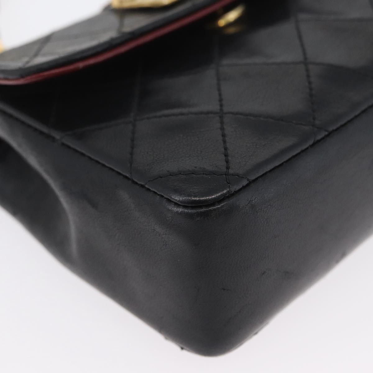 Chanel Vintage Square Cc Flap Bag Quilted Lambskin Black Leather Shoulder Bag Bag (Pre-Owned)