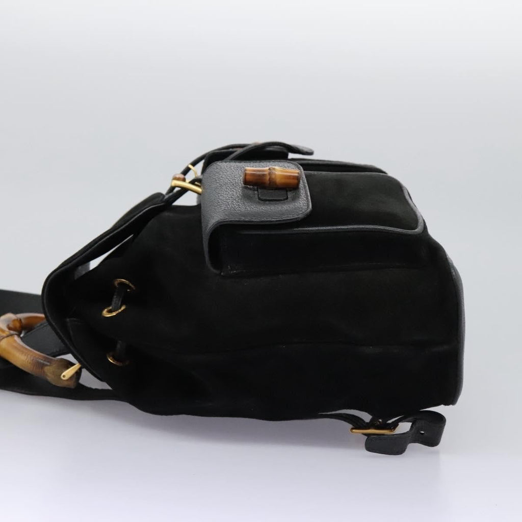 Gucci Vintage Bamboo Backpack Suede And Leather Black Suede Backpack Bag (Pre-Owned)