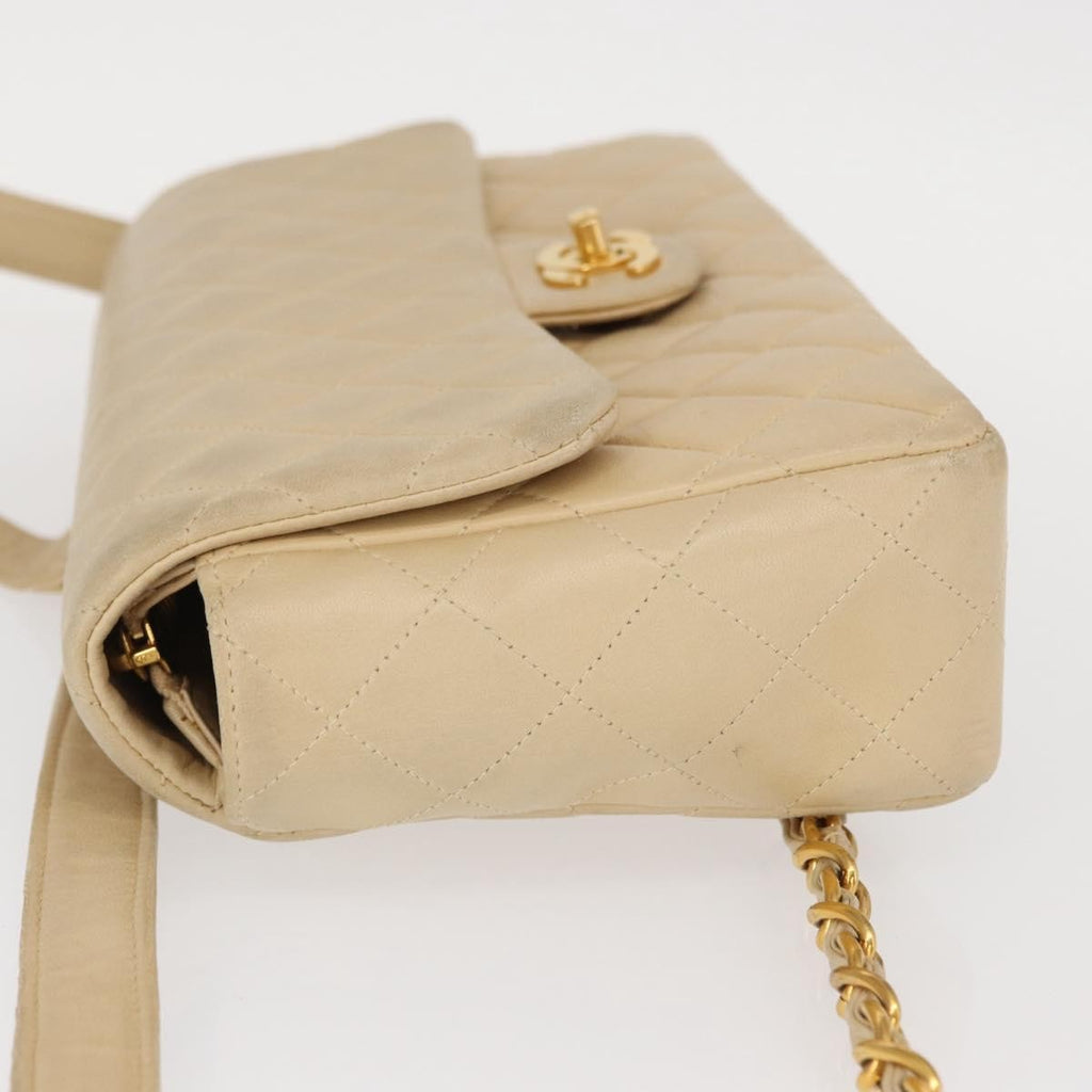 Chanel Vintage Classic Flap Backpack Quilted Lambskin Beige Leather Backpack Bag (Pre-Owned)