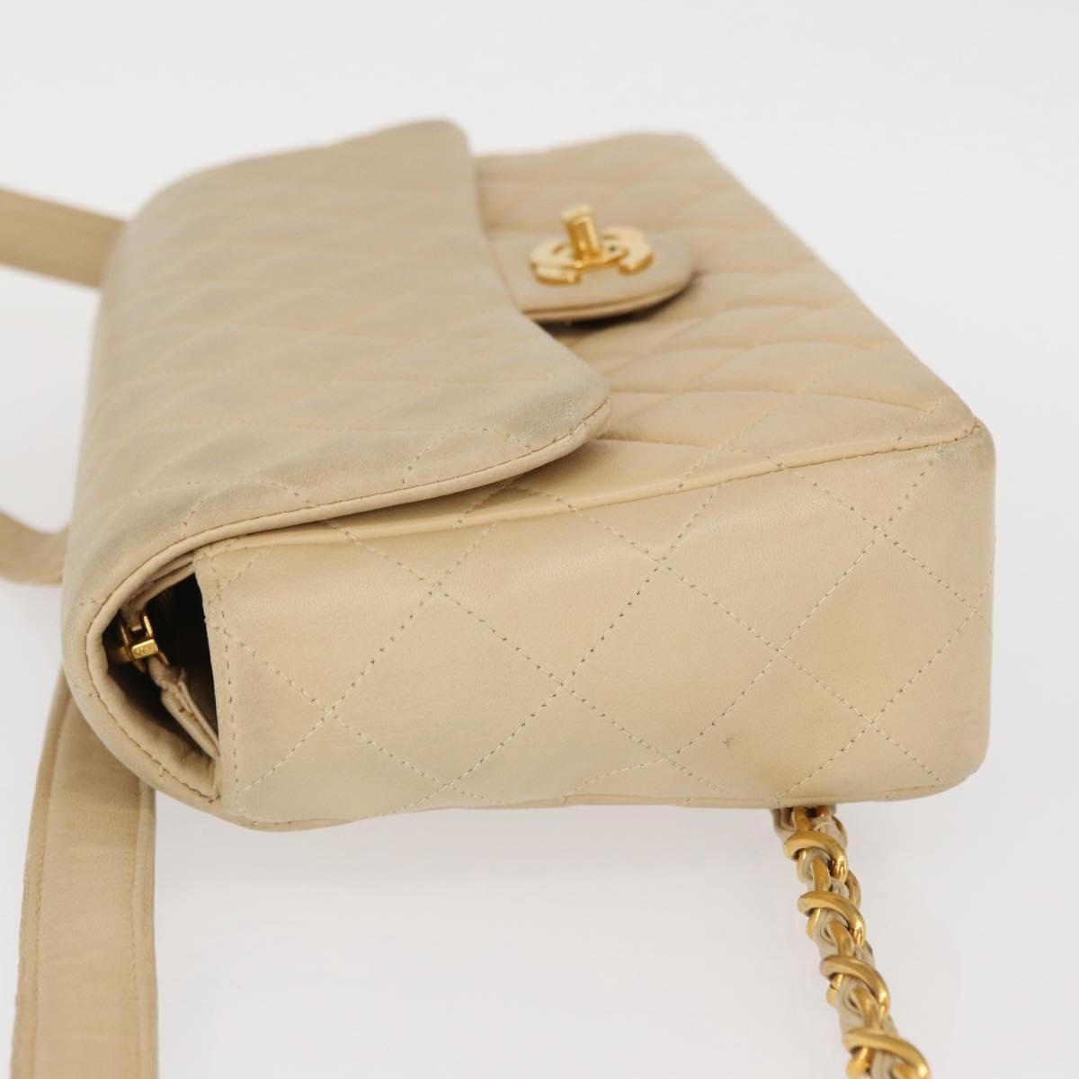 Chanel Vintage Classic Flap Backpack Quilted Lambskin Beige Leather Backpack Bag (Pre-Owned)