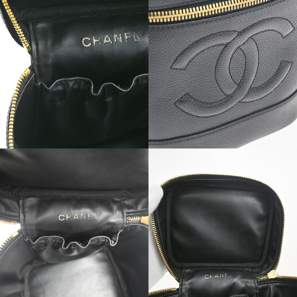 Chanel Vintage Timeless Cosmetic Case Caviar Black Leather Handbag (Pre-Owned)
