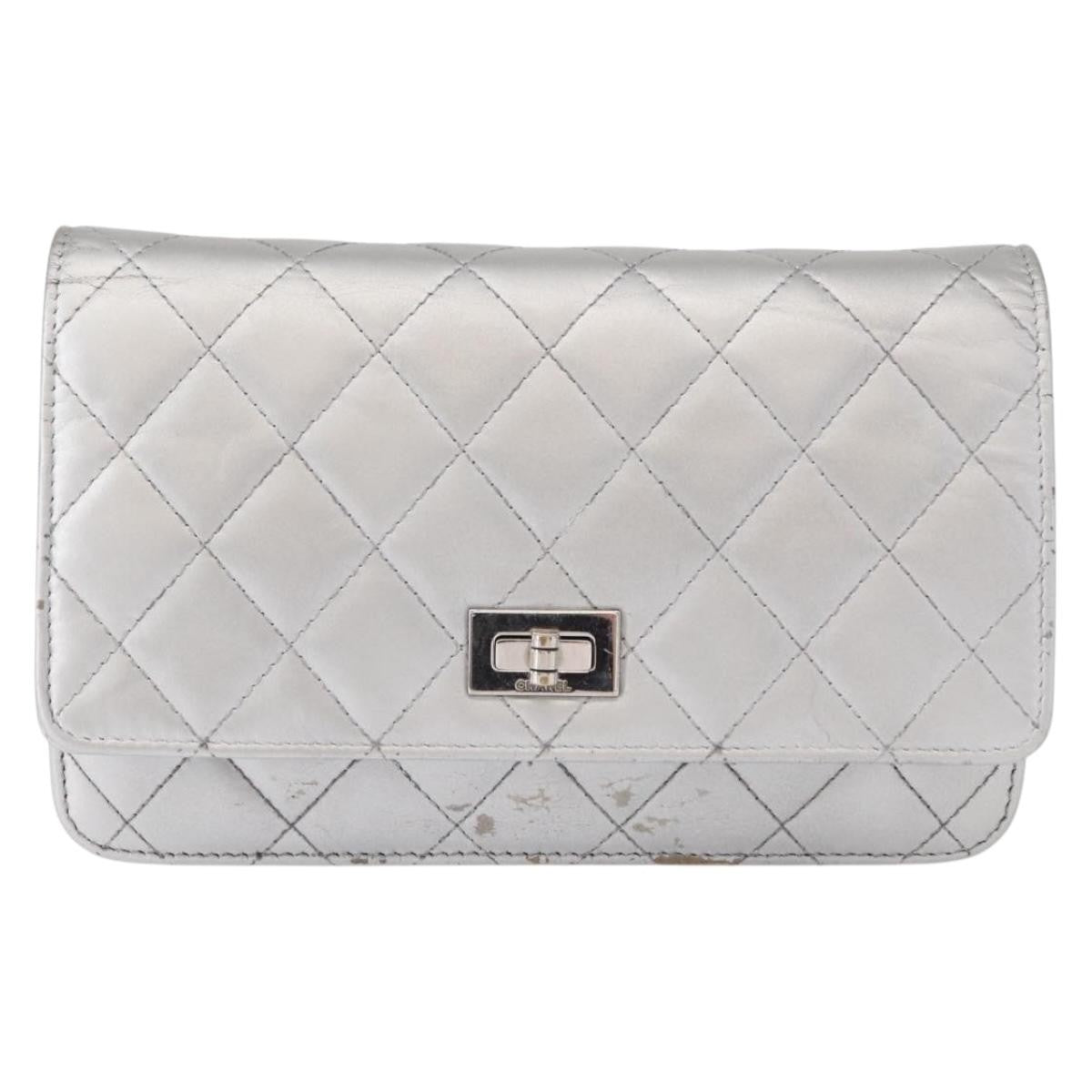 Chanel Reissue 2.55 Wallet On Chain Quilted Lambskin Silver Leather Shoulder Bag Bag (Pre-Owned)