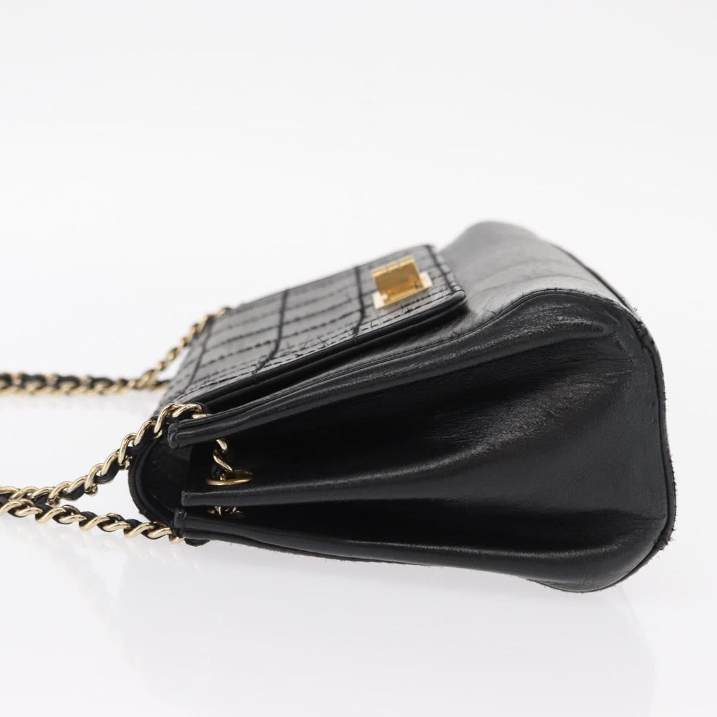 Chanel Chocolate Bar Accordion Reissue Flap Bag Quilted Lambskin Black Leather Shoulder Bag Bag (Pre-Owned)