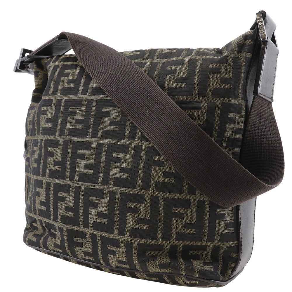 Fendi Logo Zucca Shoulder Bag Zucca Brown Canvas Shoulder Bag Bag (Pre-Owned)