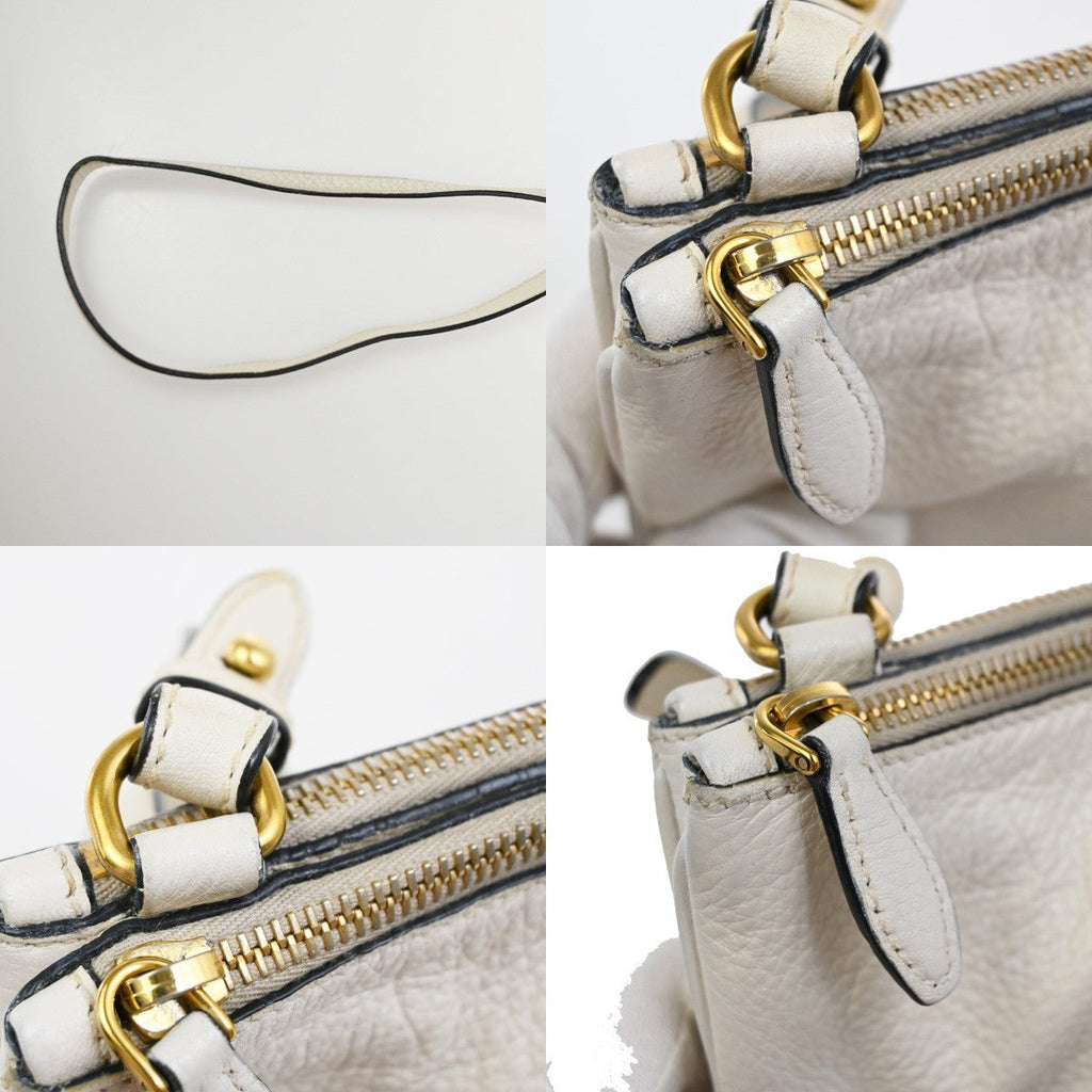 Prada Double Zip Crossbody Bag Vitello Daino White Leather Shoulder Bag Bag (Pre-Owned)