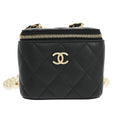 Chanel Vanity Case With Pearl Chain Quilted Lambskin Black Leather Shoulder Bag Bag (Pre-Owned)