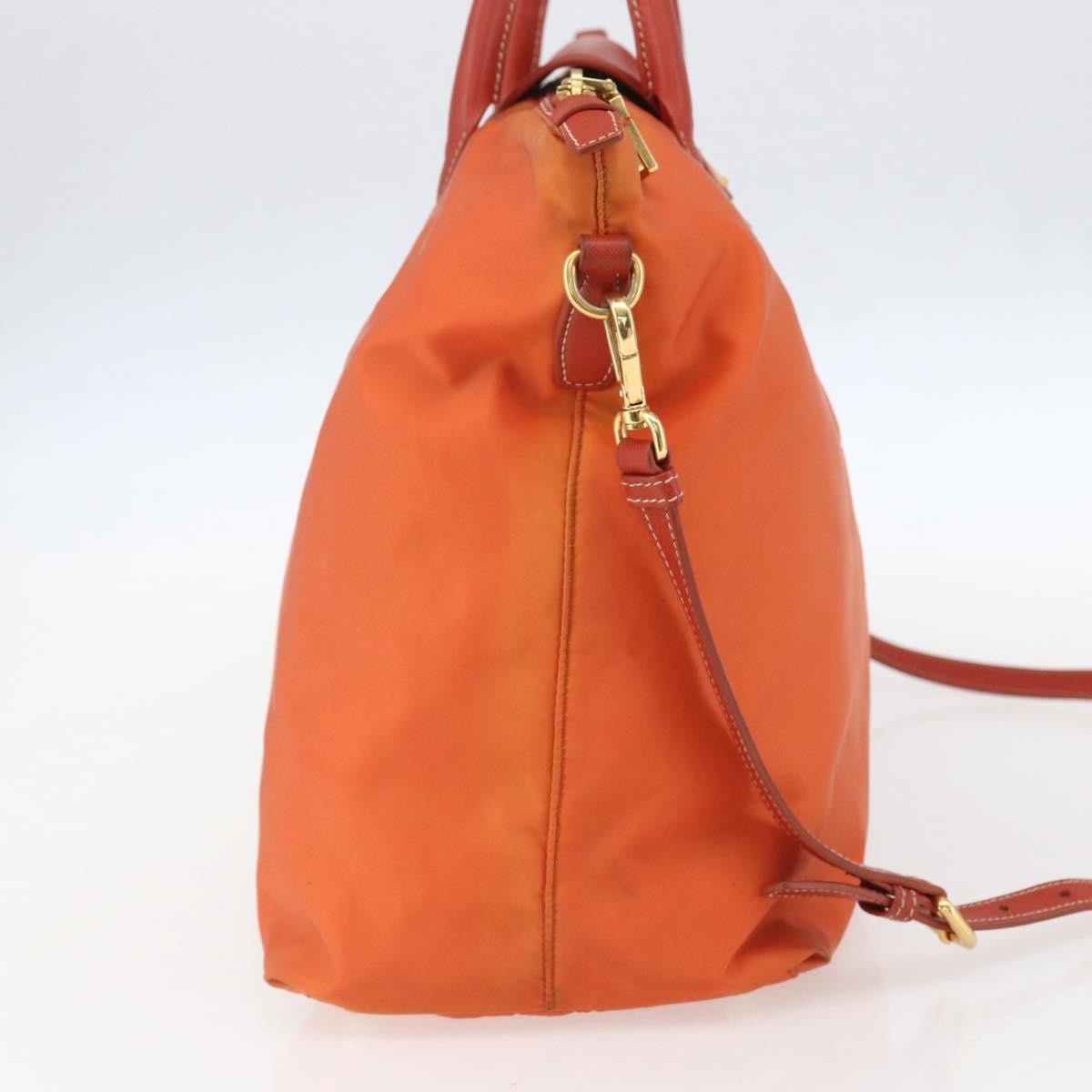 Prada Convertible Flap Tote Tessuto And Saffiano Leather Orange Nylon Tote Bag Bag (Pre-Owned)