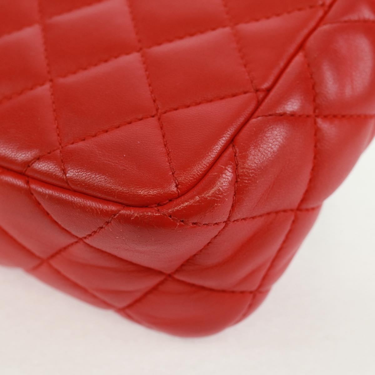 Chanel Two Tone Flap Bag Quilted Lambskin Red Leather Shoulder Bag Bag (Pre-Owned)