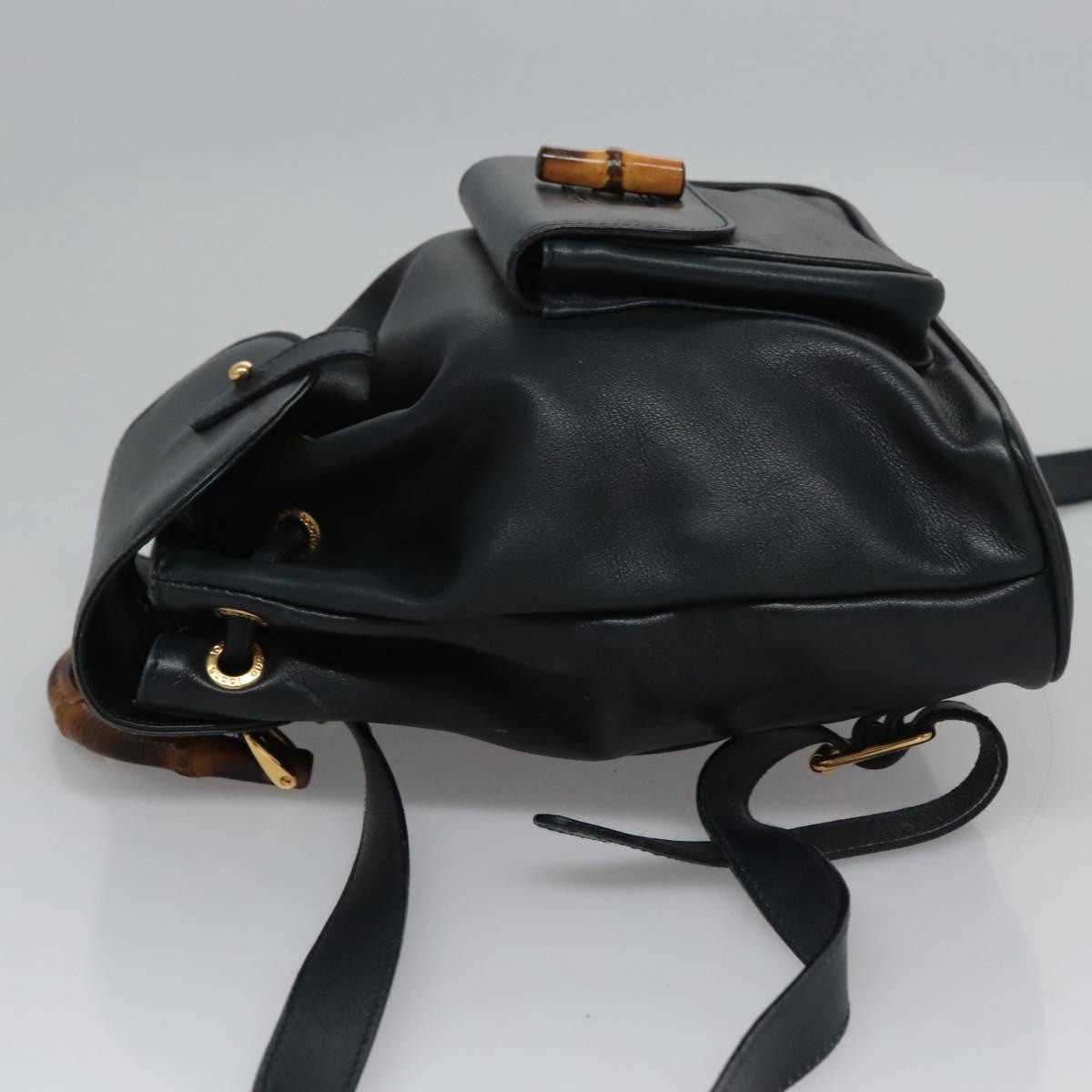 Gucci Vintage Bamboo Backpack Leather Black Leather Backpack Bag (Pre-Owned)