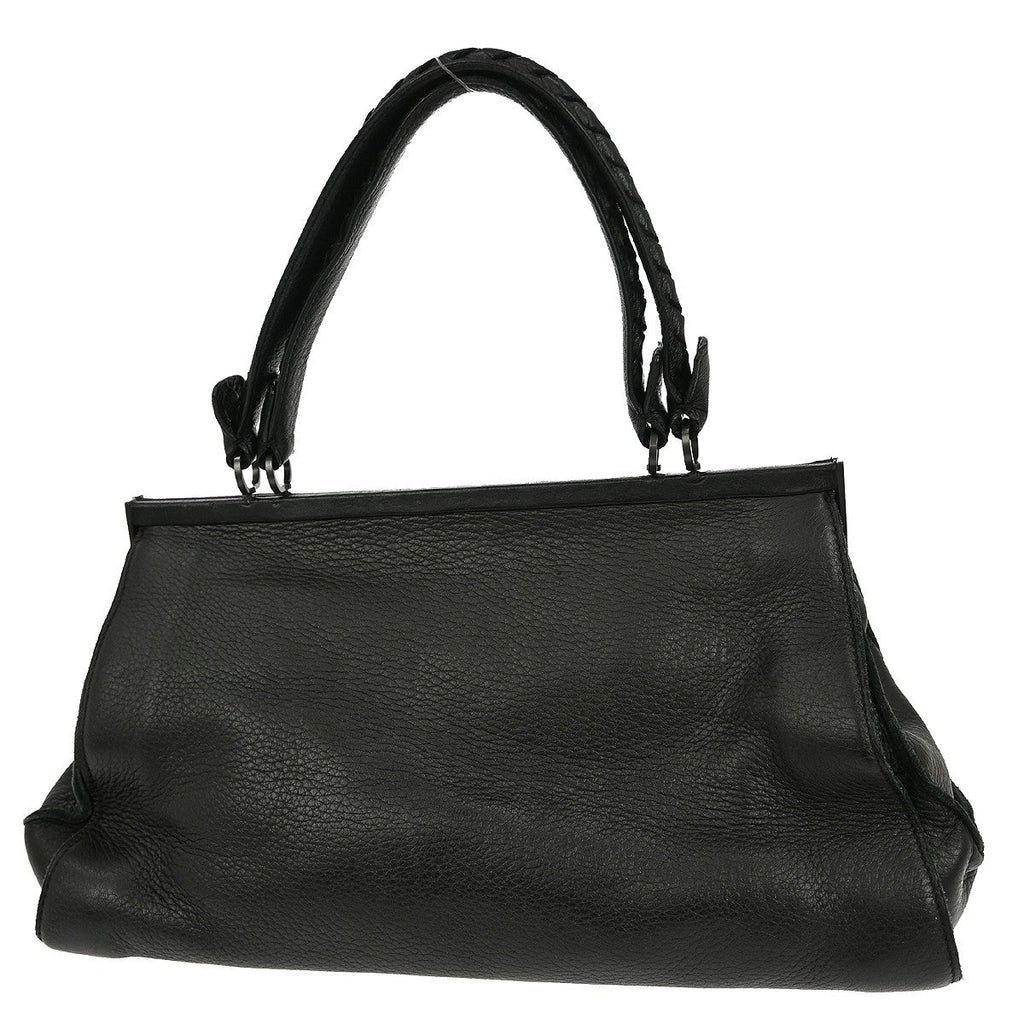 Bottega Veneta Intrecciato Handbag Leather Black Leather Handbag (Pre-Owned)