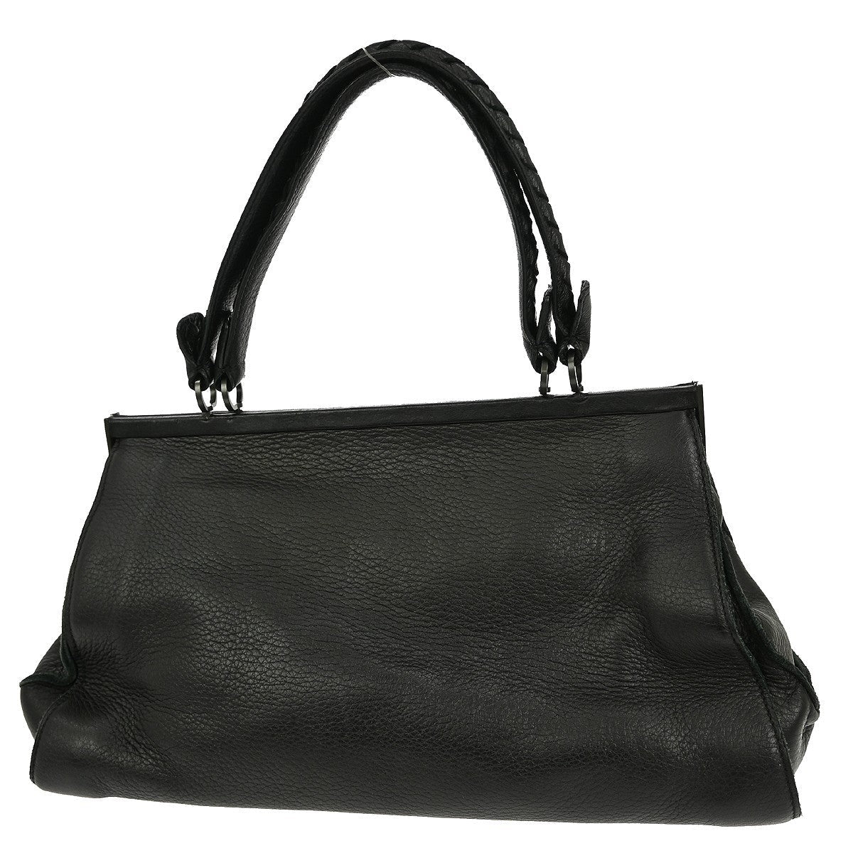 Bottega Veneta Intrecciato Handbag Leather Black Leather Handbag (Pre-Owned)