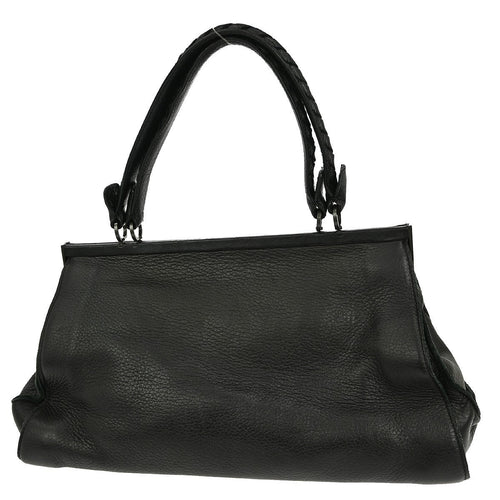 Bottega Veneta Intrecciato Handbag Leather Black Leather Handbag (Pre-Owned)