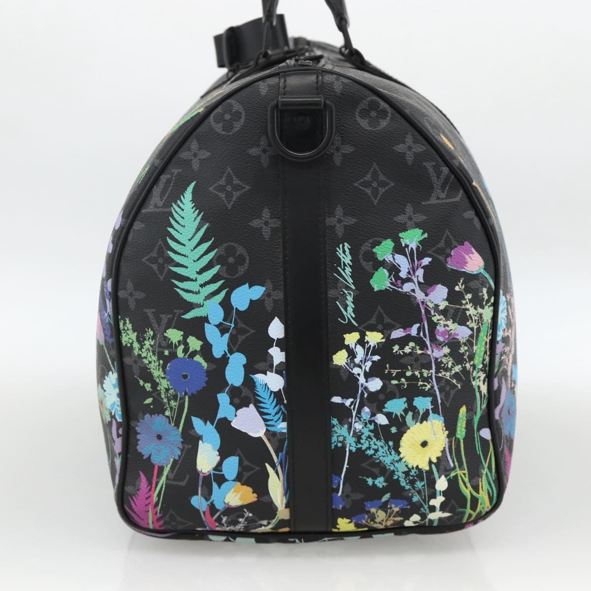 Louis Vuitton Keepall Bandouliere Bag Limited Edition Foliage Monogram Eclipse Black Canvas Travel Bag Bag (Pre-Owned)