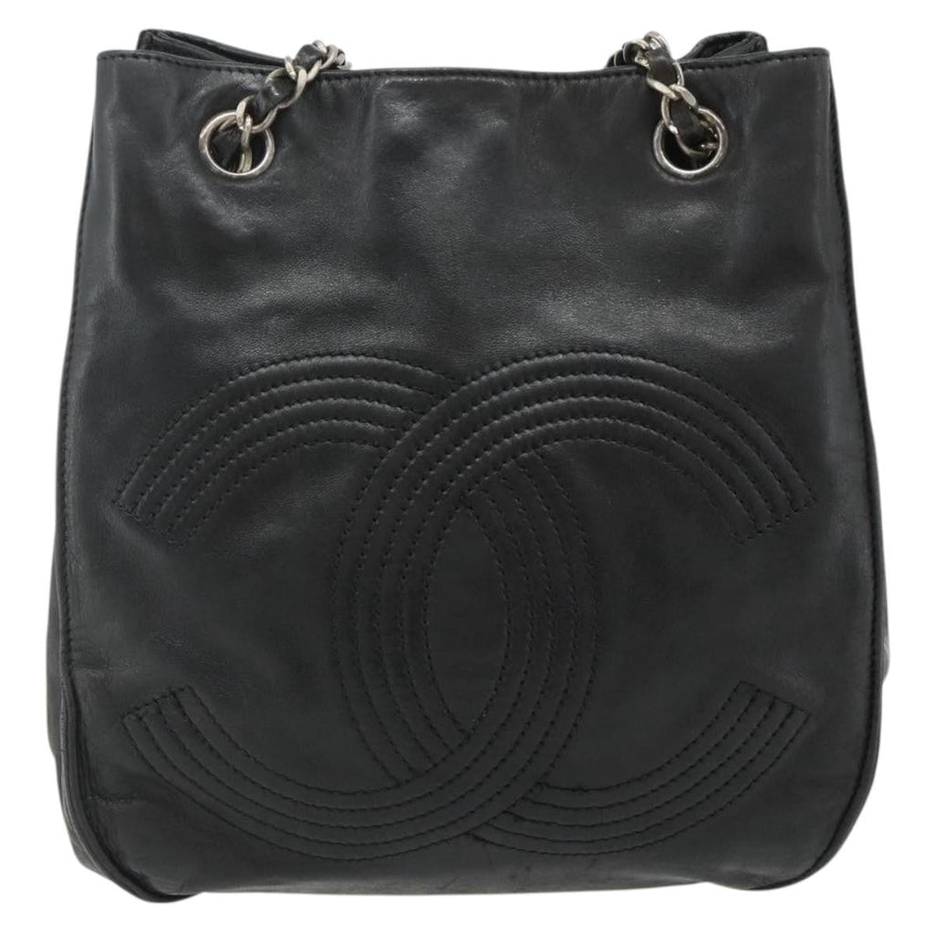 Chanel Vintage Cc Shoulder Bag Lambskin Black Leather Shoulder Bag Bag (Pre-Owned)