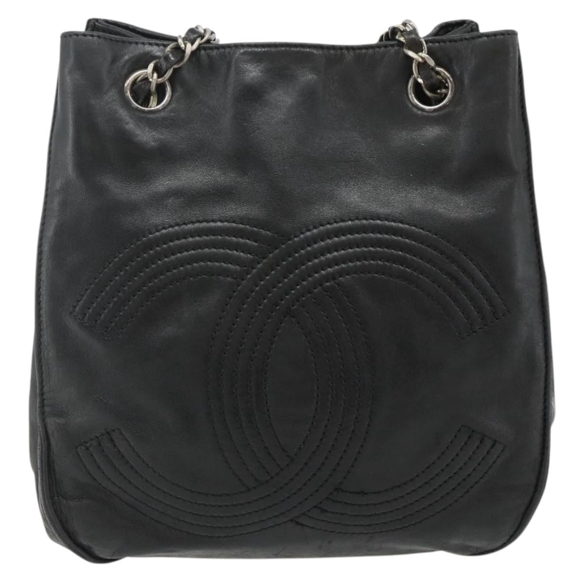 Chanel Vintage Cc Shoulder Bag Lambskin Black Leather Shoulder Bag Bag (Pre-Owned)