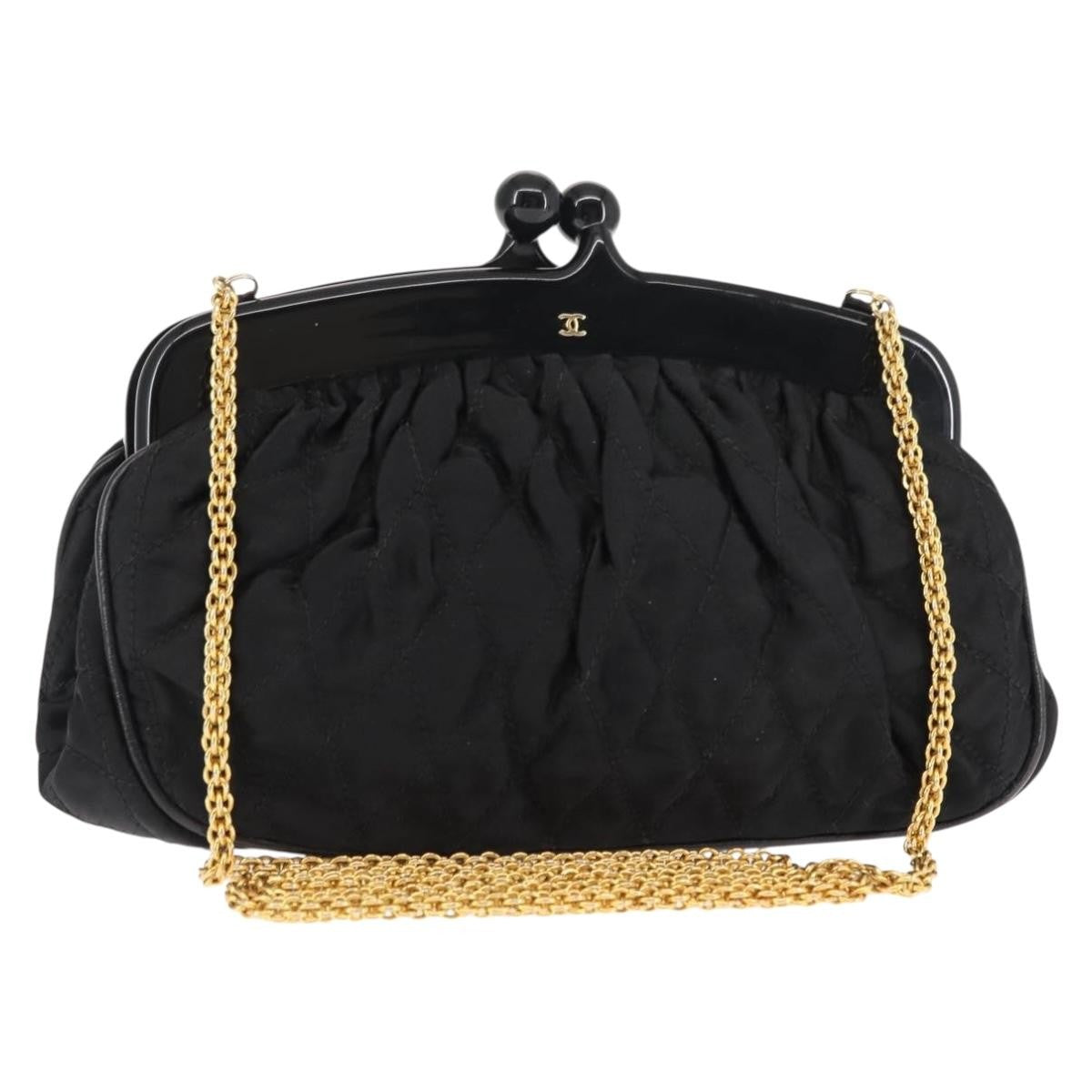 Chanel Chain Clutch Canvas And Leather Black Satin Shoulder Bag Bag (Pre-Owned)