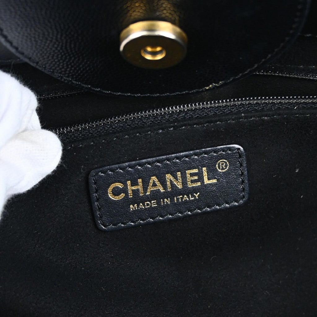 Chanel Deauville Tote Studded Caviar Black Leather Tote Bag Bag (Pre-Owned)