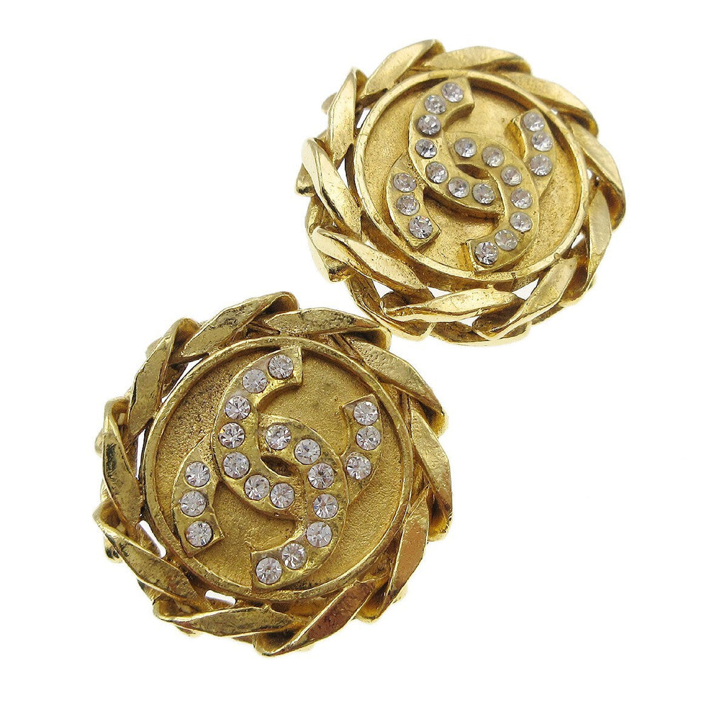 Chanel Cc Button Clip-On Earrings Metal With Faux Pearl Gold Gold_Plated Earrings Jewelry (Pre-Owned)