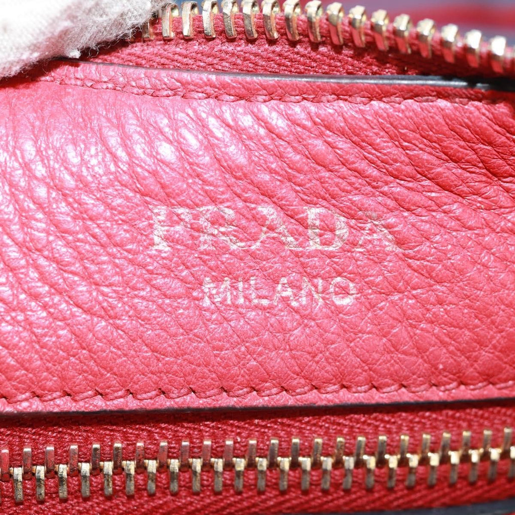 Prada Striped Strap Zip Hobo Vitello Daino Red Leather Shoulder Bag Bag (Pre-Owned)