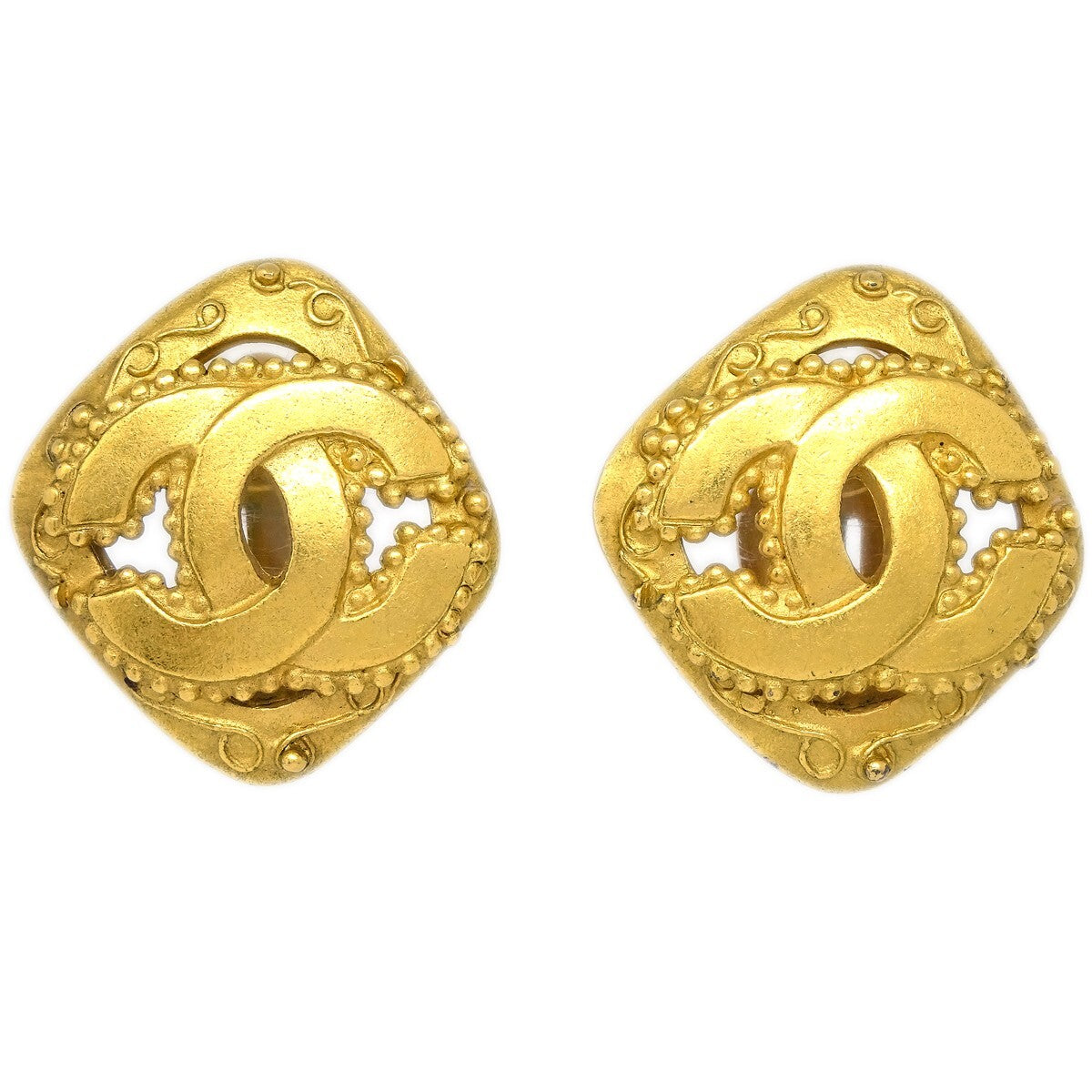 Chanel Cc Rhombus Clip-On Earrings Metal Gold Gold_Plated Earrings Jewelry (Pre-Owned)