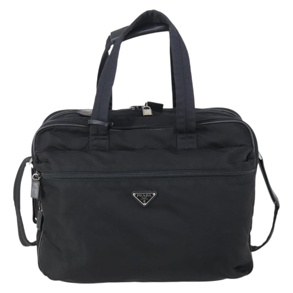 Prada Porta Computer Briefcase Tessuto And Saffiano Leather Black Nylon Briefcase Bag (Pre-Owned)