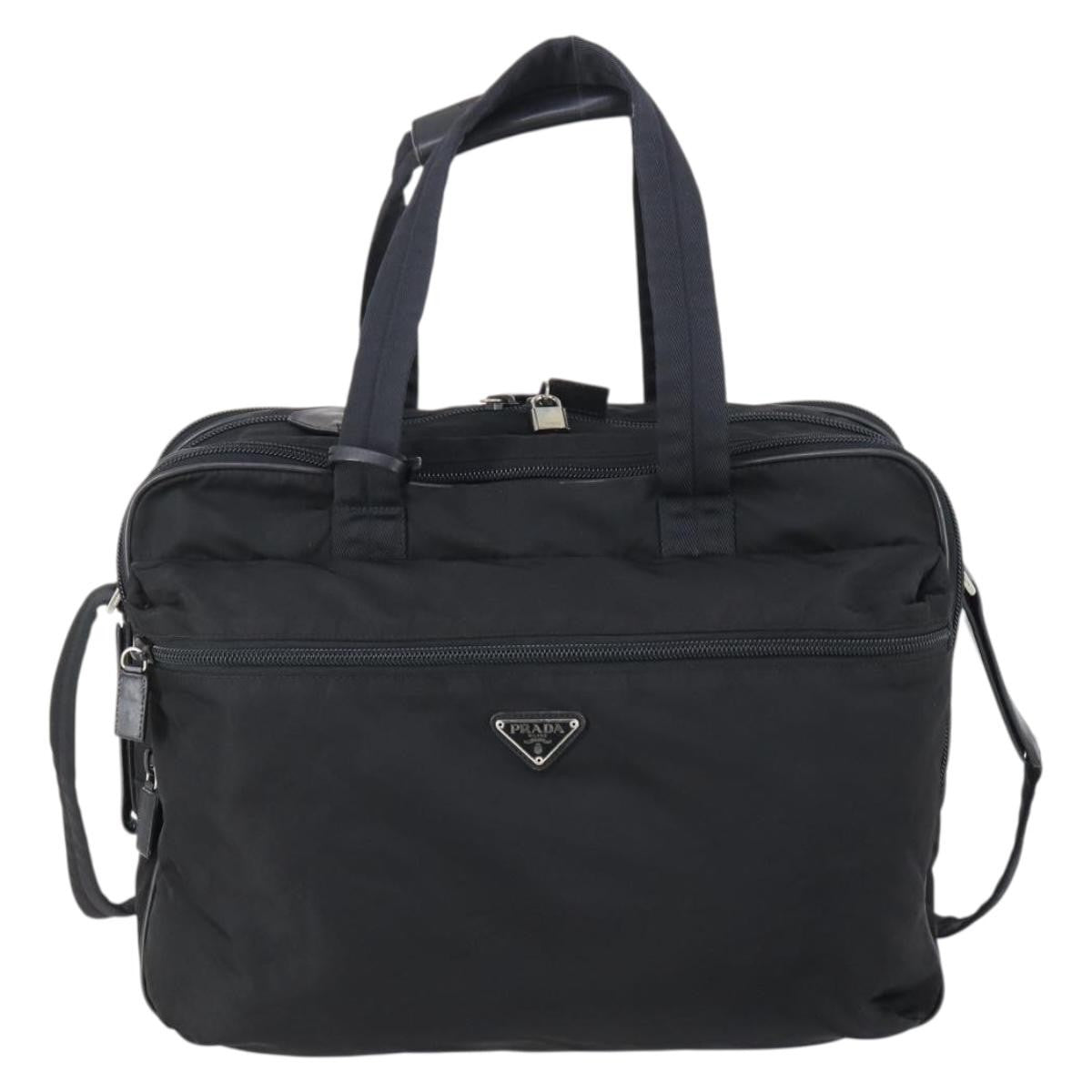 Prada Porta Computer Briefcase Tessuto And Saffiano Leather Black Nylon Briefcase Bag (Pre-Owned)