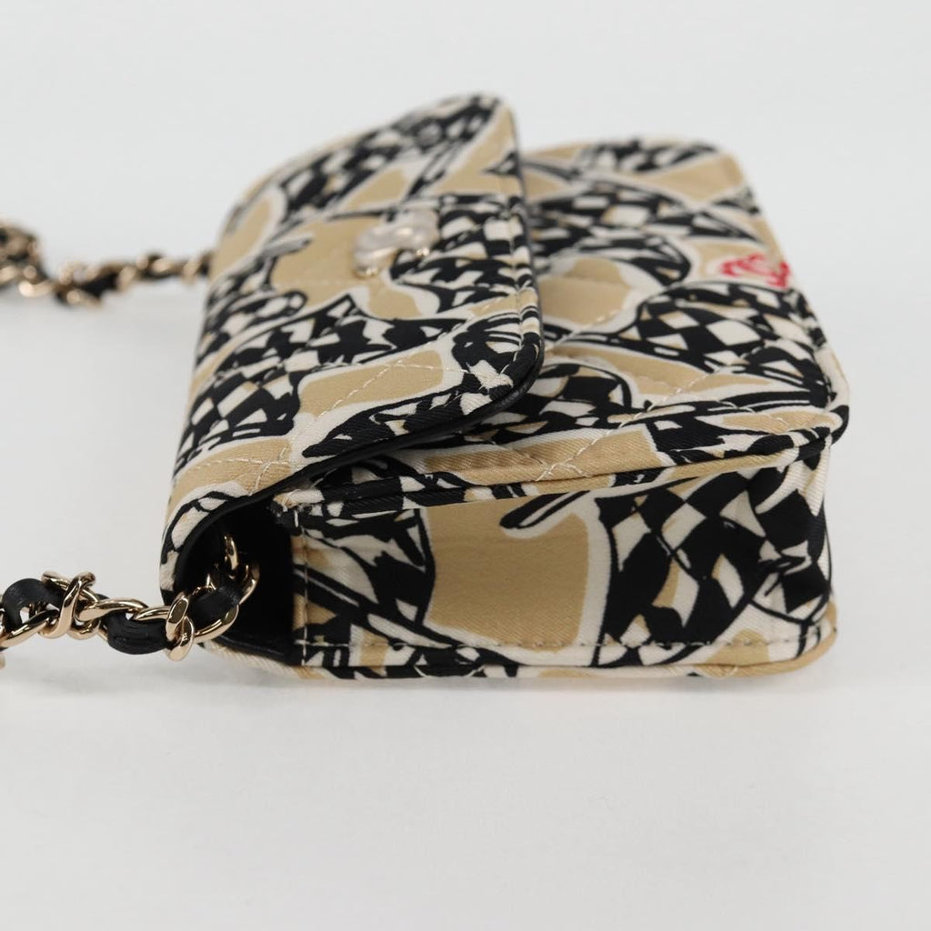 Chanel Flap Card Holder On Chain Quilted Printed Canvas Beige Nylon Shoulder Bag Bag (Pre-Owned)