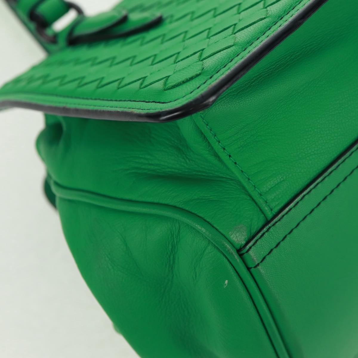 Bottega Veneta Intrecciato Handbag Leather Green Leather Handbag (Pre-Owned)