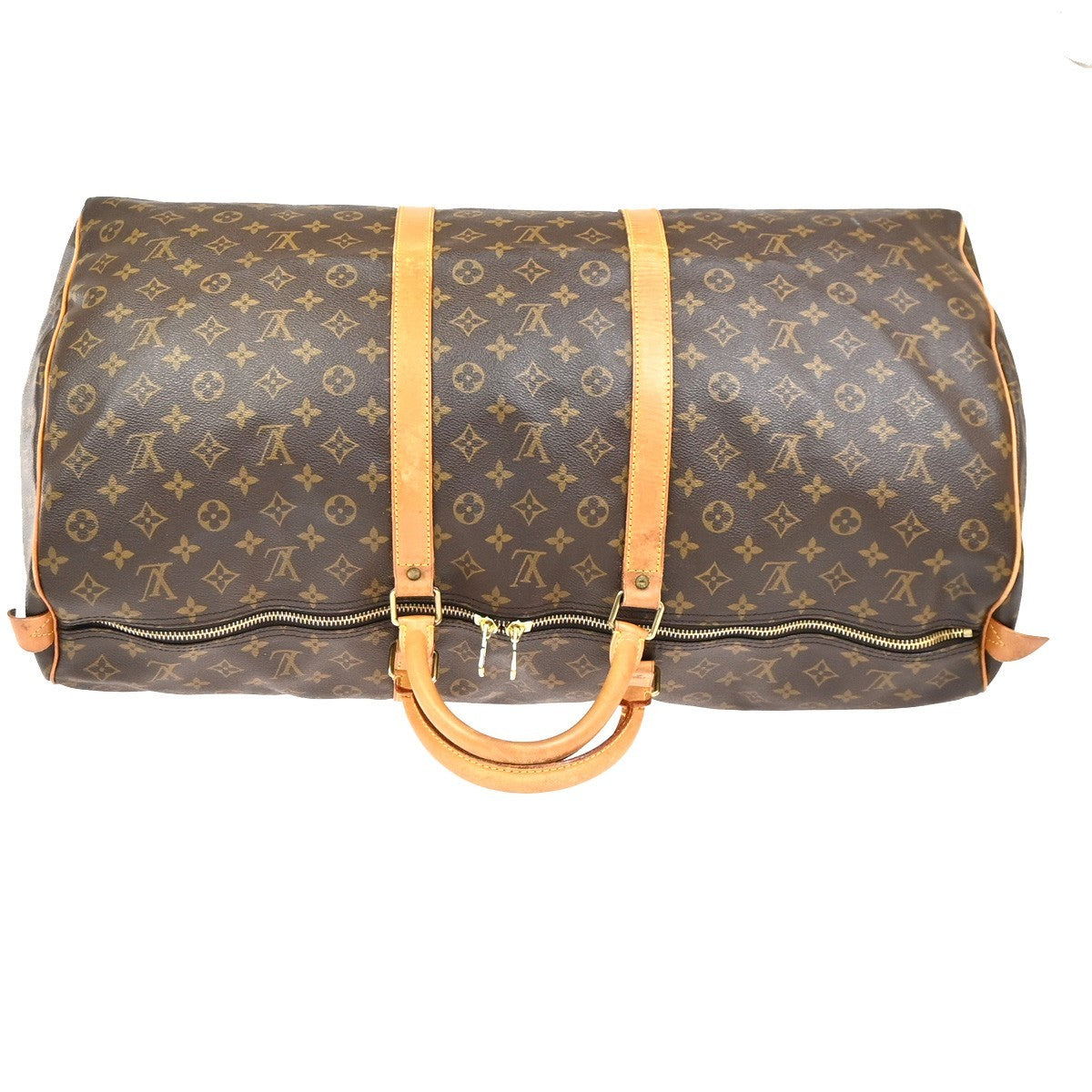 Louis Vuitton Keepall Bag Monogram Canvas Brown Leather Travel Bag Bag (Pre-Owned)