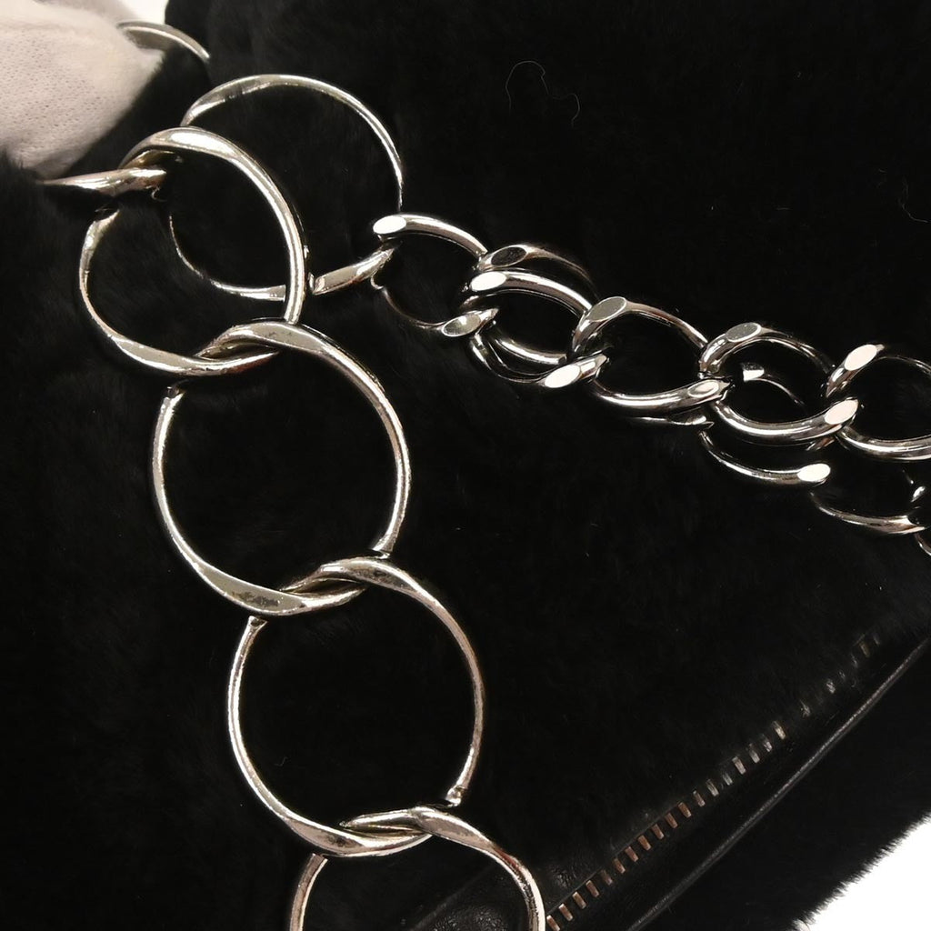 Chanel Chain Hobo Lapin Fur Black Fur Handbag (Pre-Owned)