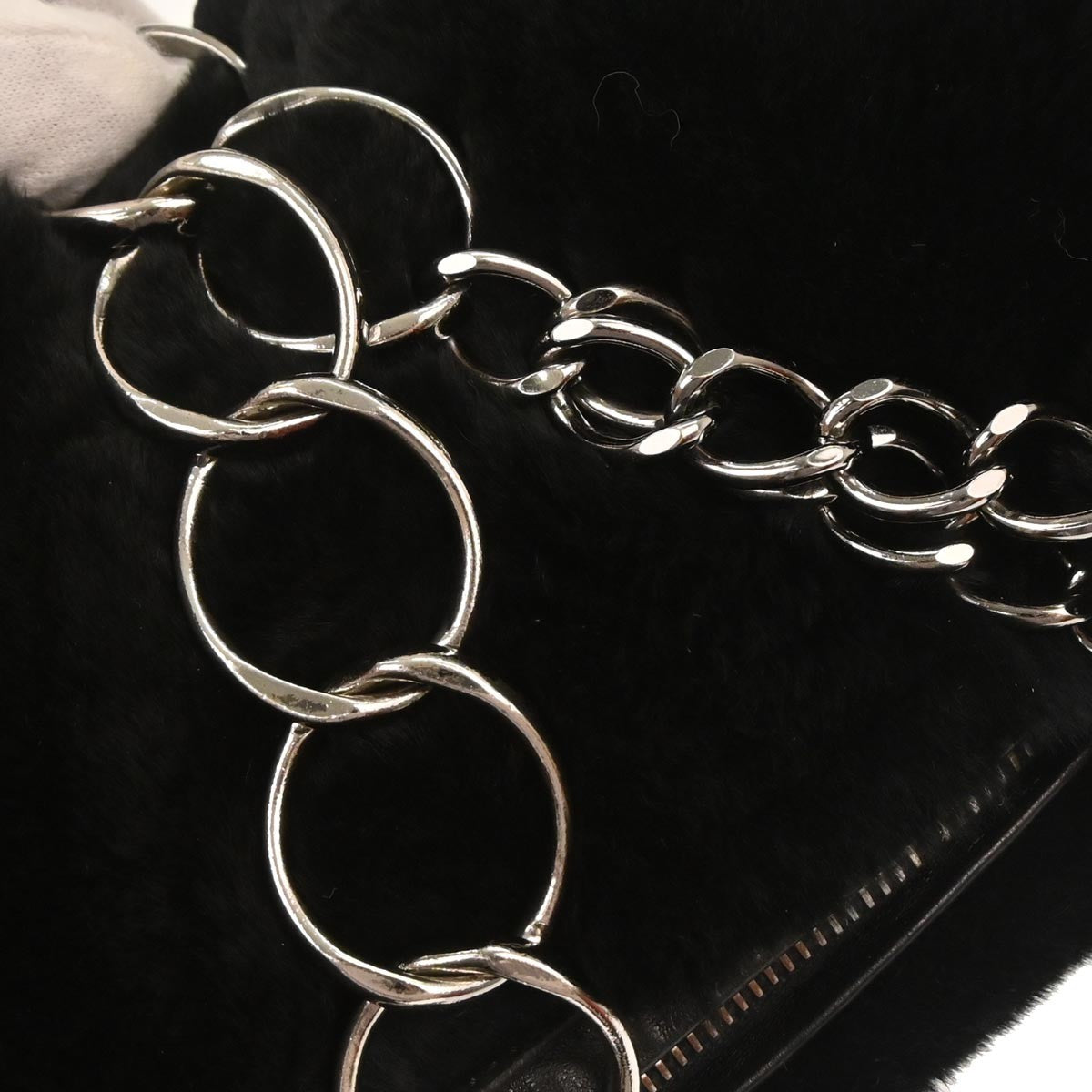Chanel Chain Hobo Lapin Fur Black Fur Handbag (Pre-Owned)