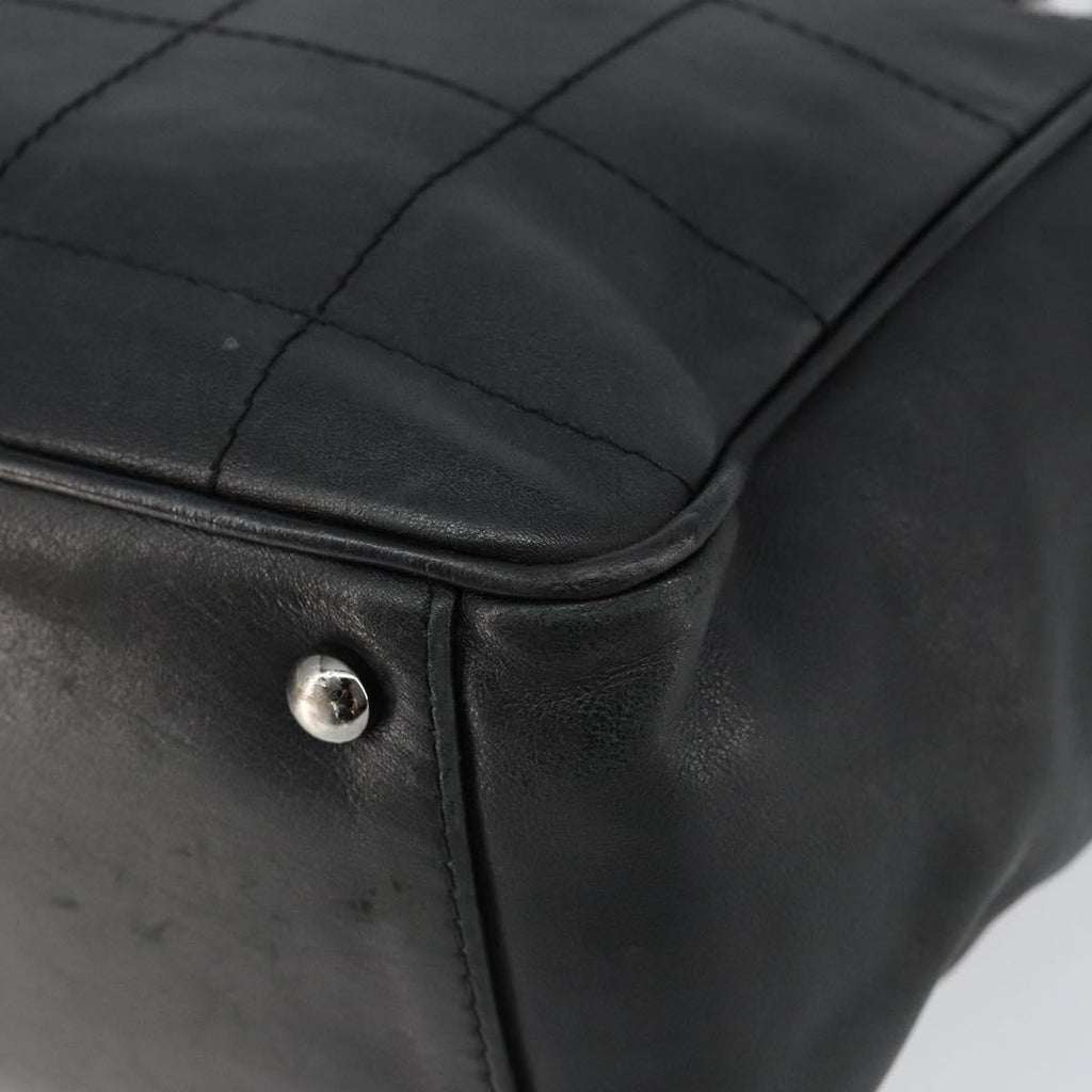 Chanel Square Stitch Tote Quilted Leather Black Leather Tote Bag Bag (Pre-Owned)