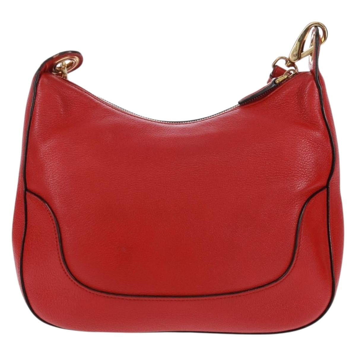 Prada Striped Strap Zip Hobo Vitello Daino Red Leather Shoulder Bag Bag (Pre-Owned)