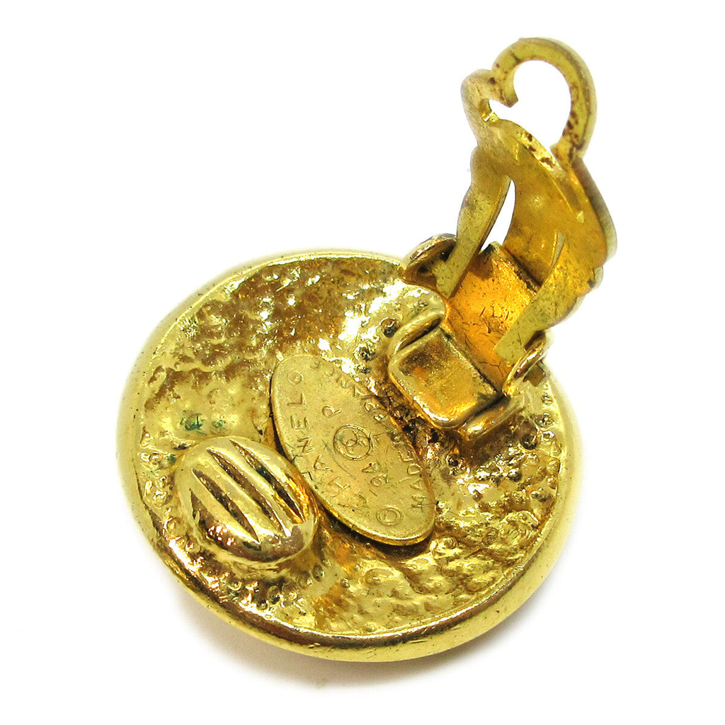Chanel Cc Button Clip-On Earrings Metal Gold Gold_Plated Earrings Jewelry (Pre-Owned)