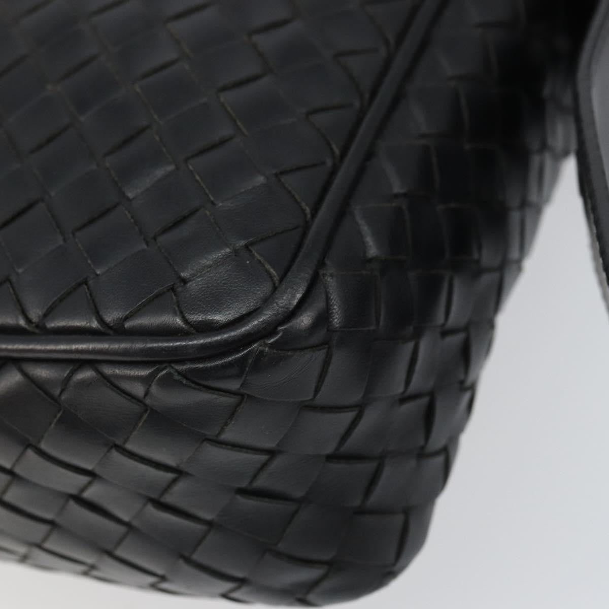 Bottega Veneta Intrecciato Shoulder Bag Leather Black Leather Shoulder Bag Bag (Pre-Owned)