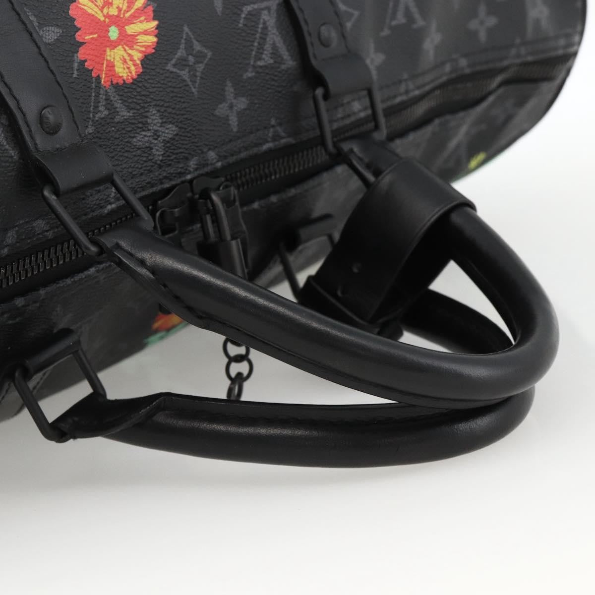 Louis Vuitton Keepall Bandouliere Bag Limited Edition Foliage Monogram Eclipse Black Canvas Travel Bag Bag (Pre-Owned)