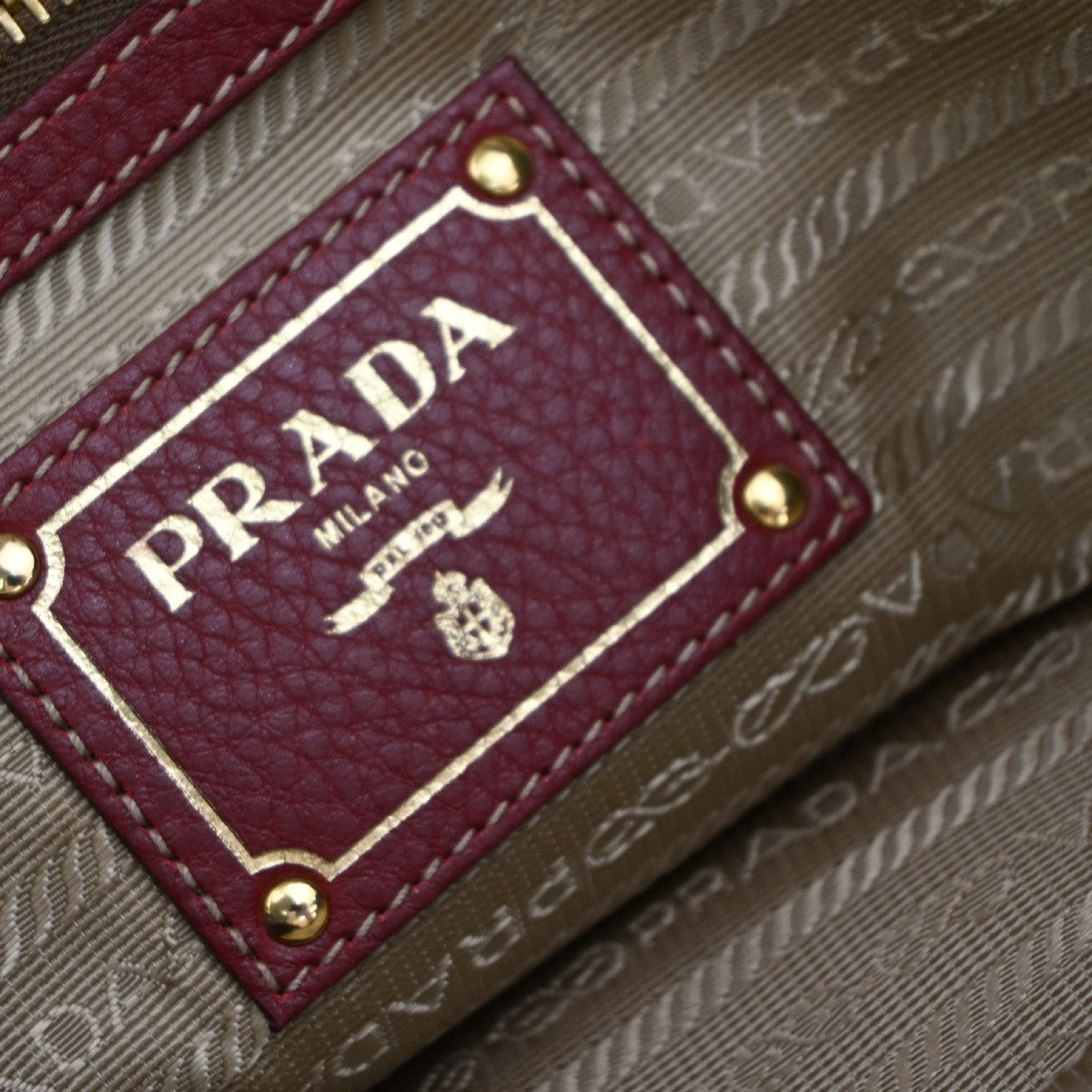 Prada Logo Convertible Tote Canvas With Leather Beige Canvas Tote Bag Bag (Pre-Owned)