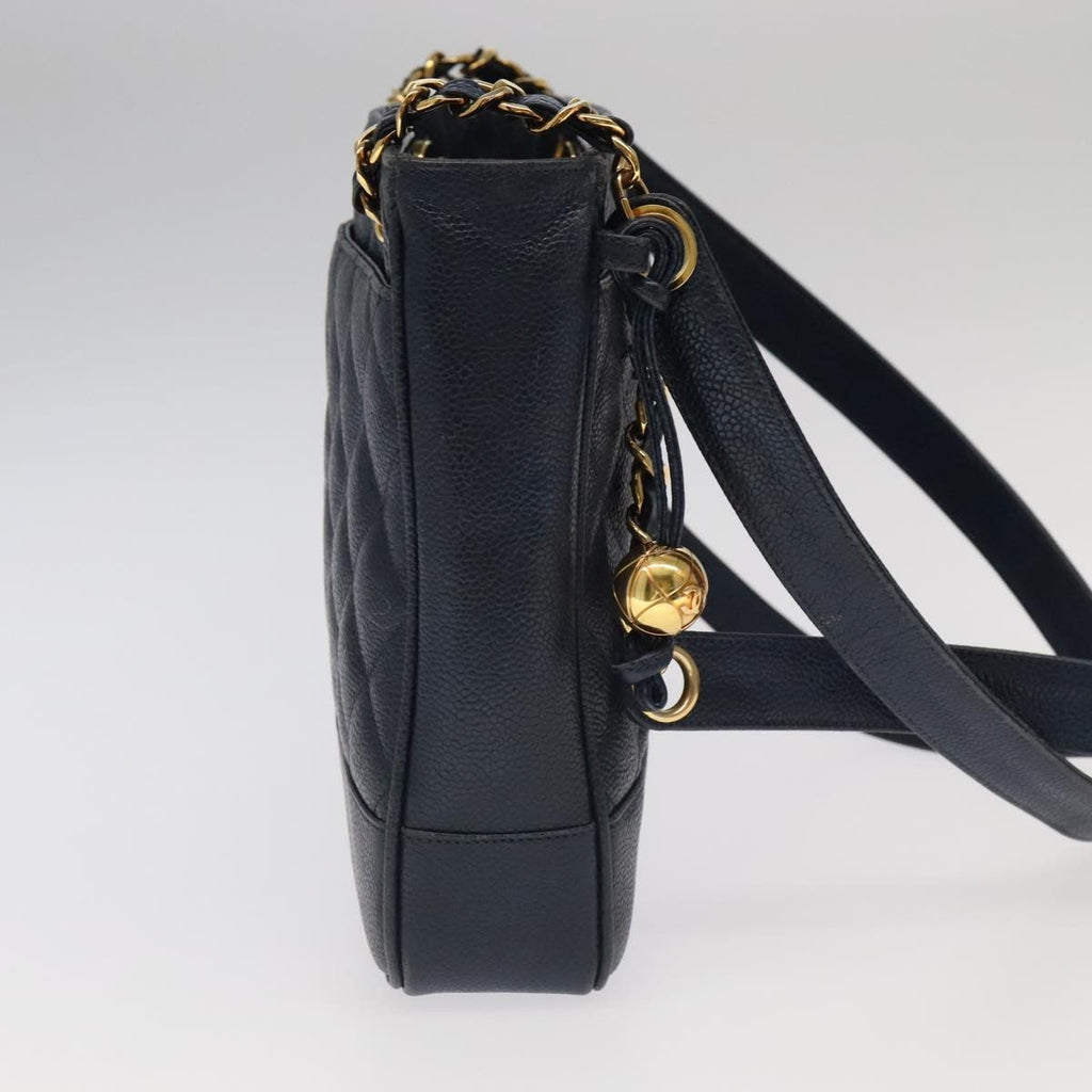 Chanel Vintage Shoulder Bag Leather Navy Leather Shoulder Bag Bag (Pre-Owned)