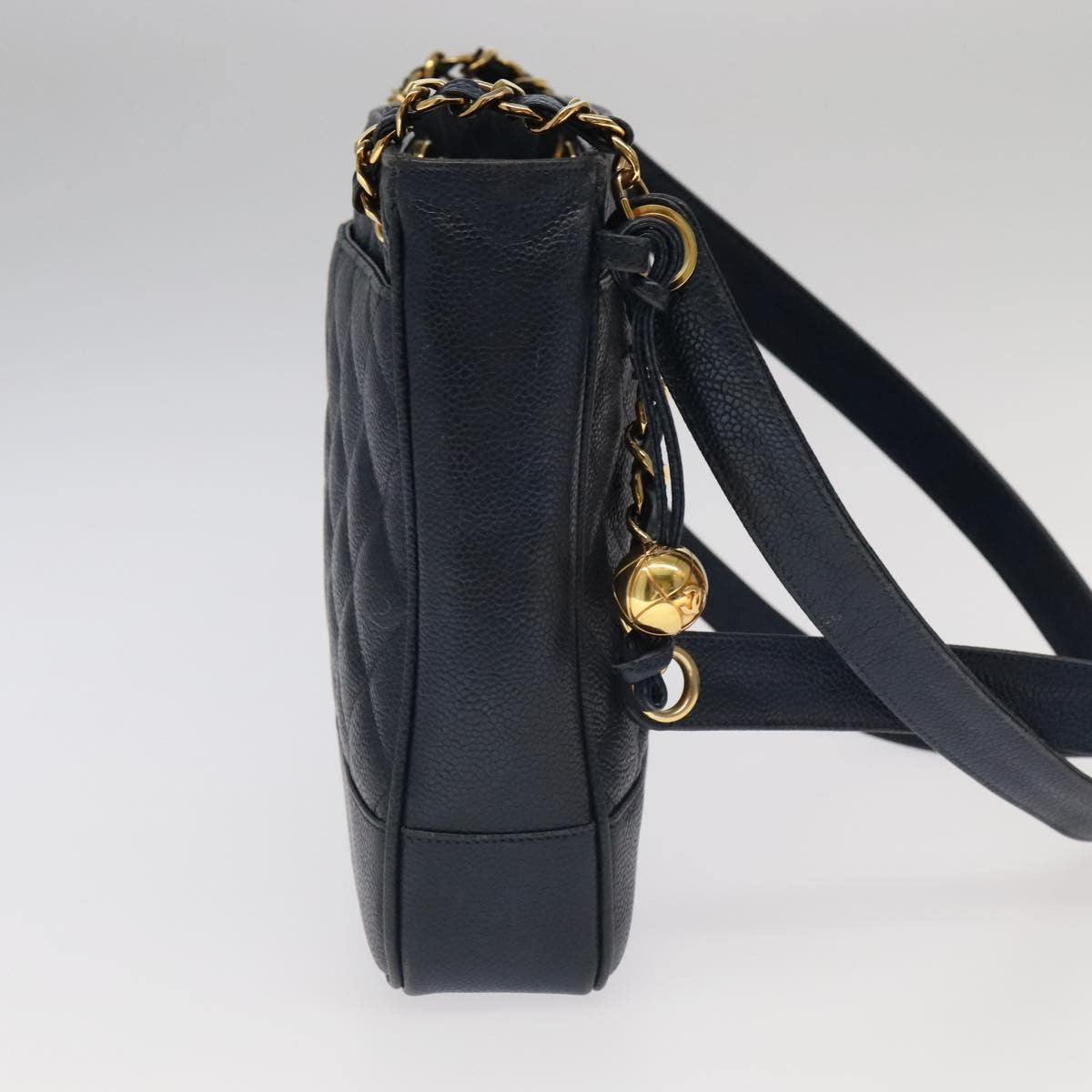 Chanel Vintage Shoulder Bag Leather Navy Leather Shoulder Bag Bag (Pre-Owned)