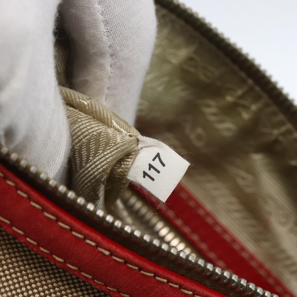 Prada Logo Zip Crossbody Bag Canvas Beige Canvas Shoulder Bag Bag (Pre-Owned)