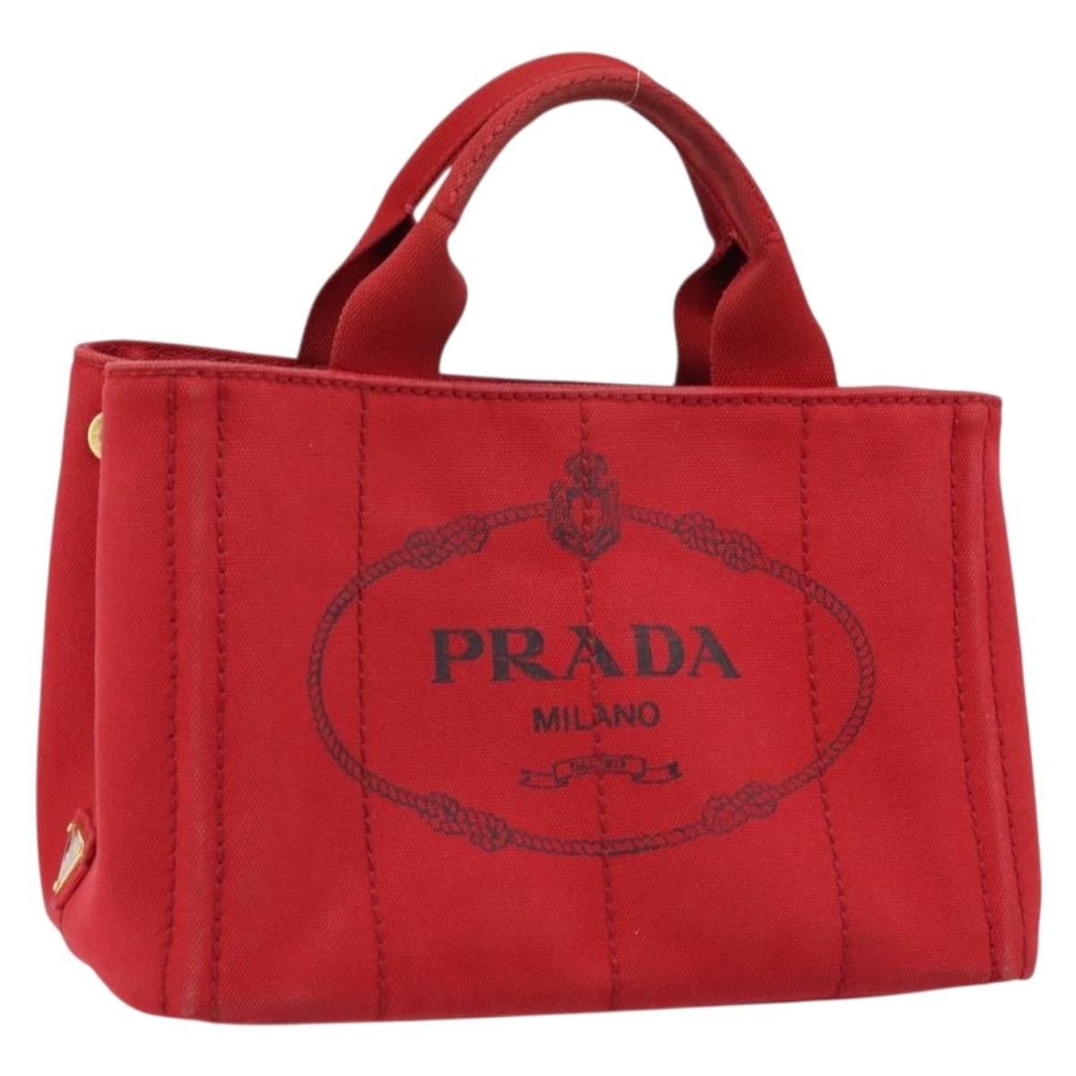 Prada Canapa Tote Canvas Red Canvas Tote Bag Bag (Pre-Owned)