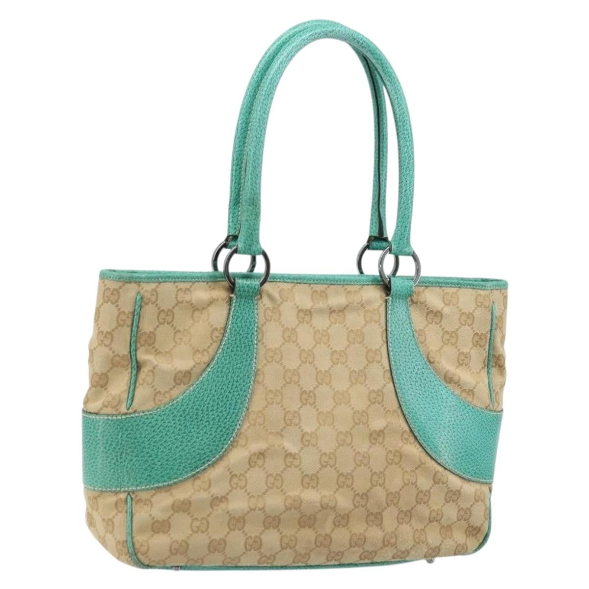 Gucci Vintage Ring Tote Gg Canvas With Leather Beige Canvas Tote Bag Bag (Pre-Owned)