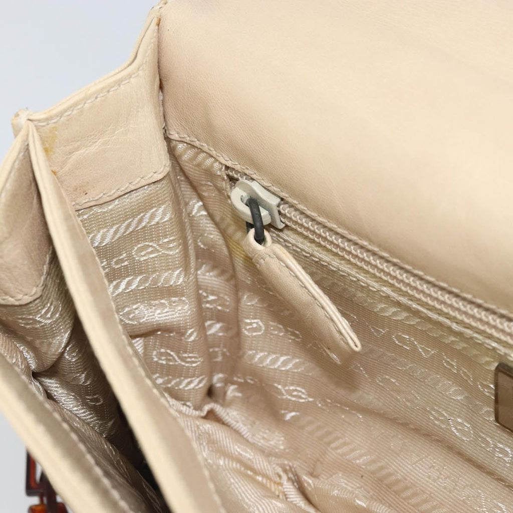 Prada Flap Shoulder Bag Leather Beige Leather Shoulder Bag Bag (Pre-Owned)