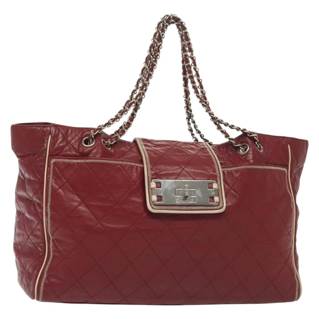 Chanel Vintage Reissue Chain Shopping Tote Leather Red Leather Bag (Pre-Owned)